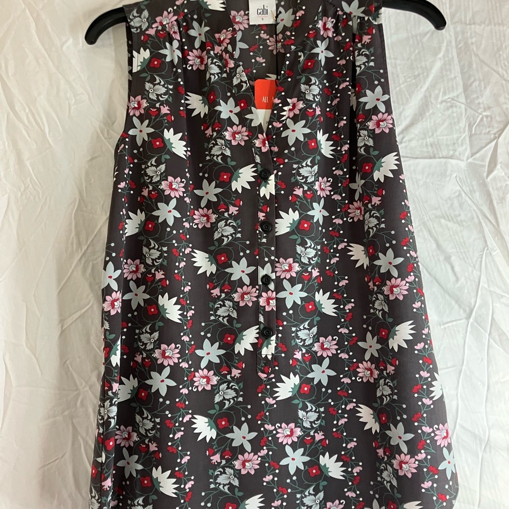 CAbi Floral Sleeveless Blouse - Black, White, Red